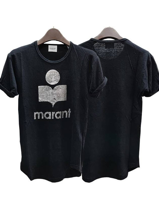 Koldi Logo Linen Short Sleeve T-Shirt Black - ISABEL MARANT ETOILE - BALAAN 2