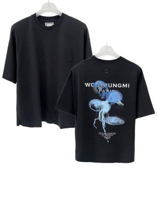 Jellyfish Bag Logo Cotton Short Sleeve T-Shirt Black - WOOYOUNGMI - BALAAN 2