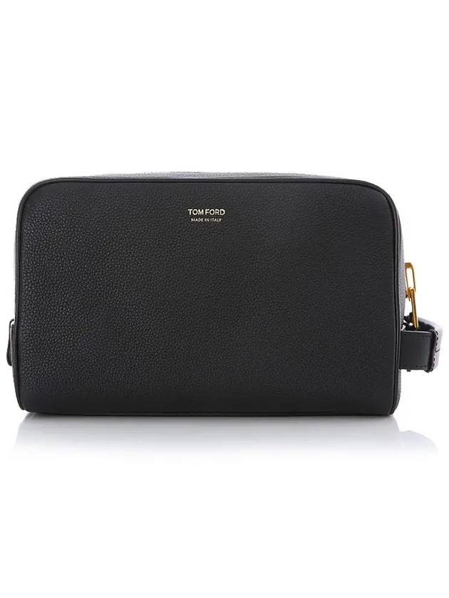 Men's Grain Leather Wash Pouch Bag Black - TOM FORD - BALAAN 3