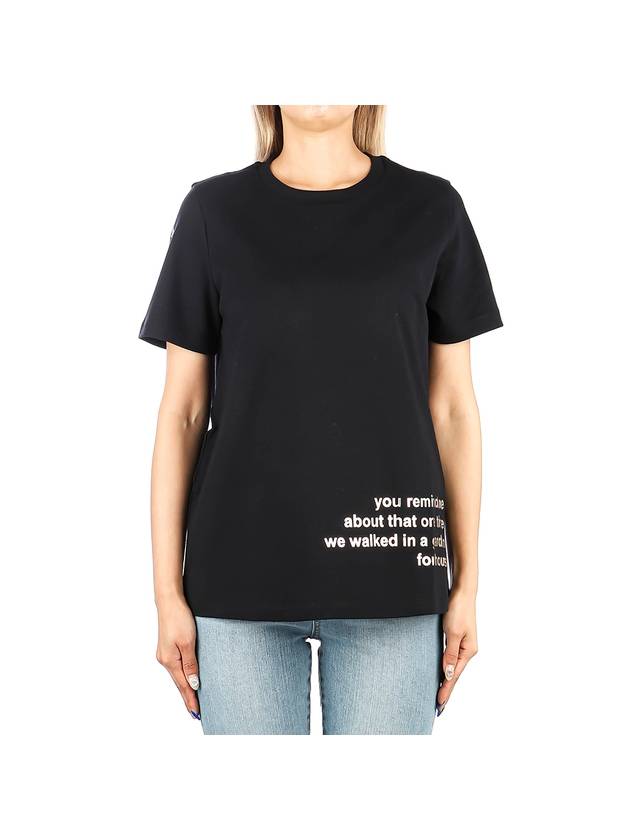 Women's Slogan Print Short Sleeve T-Shirt Navy - MAX MARA - BALAAN 1