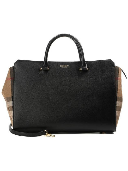 Banwell House Check Medium Tote Bag Black - BURBERRY - BALAAN 2