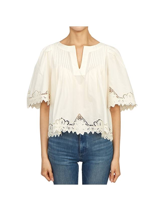 Women's Cotton Short Sleeve Blouse White - VANESSA BRUNO - BALAAN 2