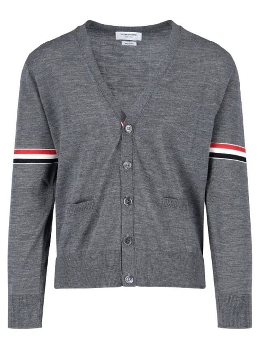 Stripe Armband Merino Wool Cardigan Grey - THOM BROWNE - BALAAN 2