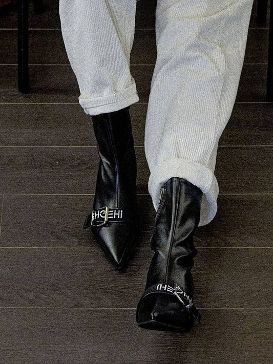 Shelly Logo Belt Strap Long Boots Black - SHOEHI - BALAAN 1