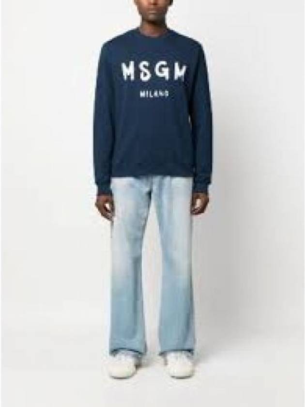 Brushed Logo Cotton Sweatshirt Navy - MSGM - BALAAN 2