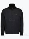 Logo Plaque Silk Blend Zip-Up Jacket Black - PRADA - BALAAN 2