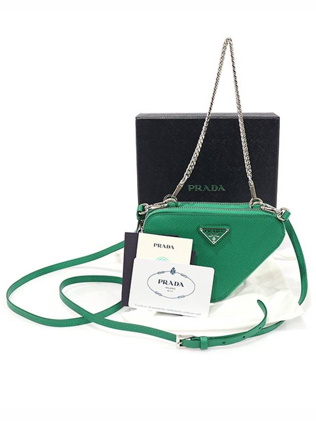 1NR015 Mango Green Saffiano Triangle Mini Pouch 2WAY - PRADA - BALAAN 2