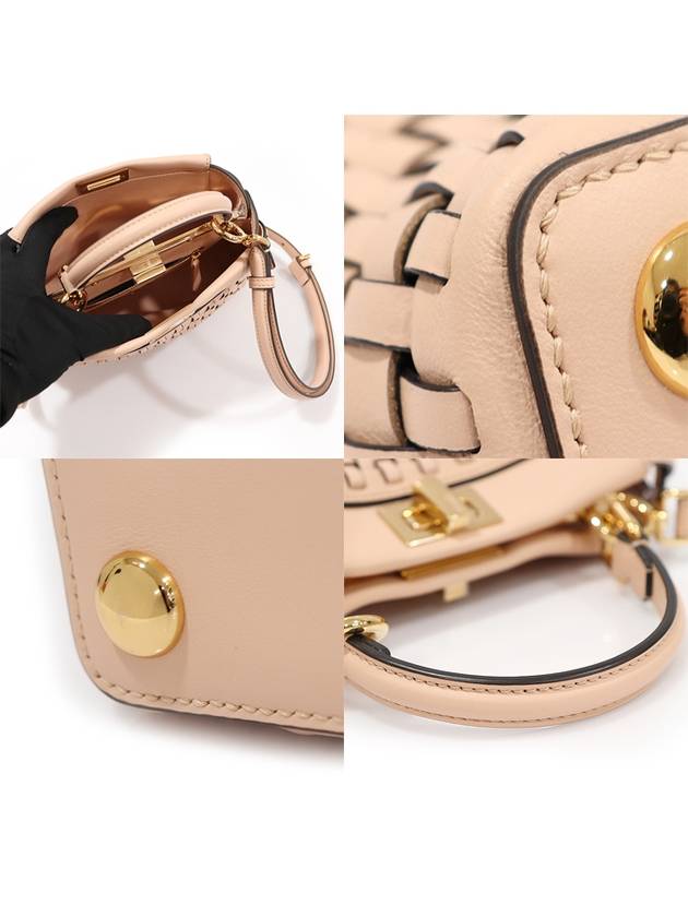 8BN244 Pink Beige Calfskin Intreccio Gold Selleria Mini Peekaboo 2WAY s Speedy 30 Tote Bag - MIU MIU - BALAAN 6