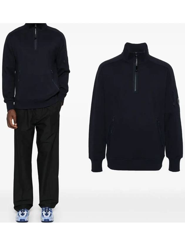 Diagonal Raised Fleece Half Zipped Sweatshirt Navy - CP COMPANY - BALAAN 2