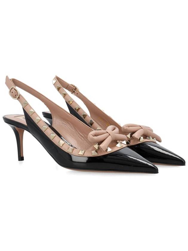 Rockstud Bow Patent 60mm Slingback Heel Black - VALENTINO - BALAAN 3