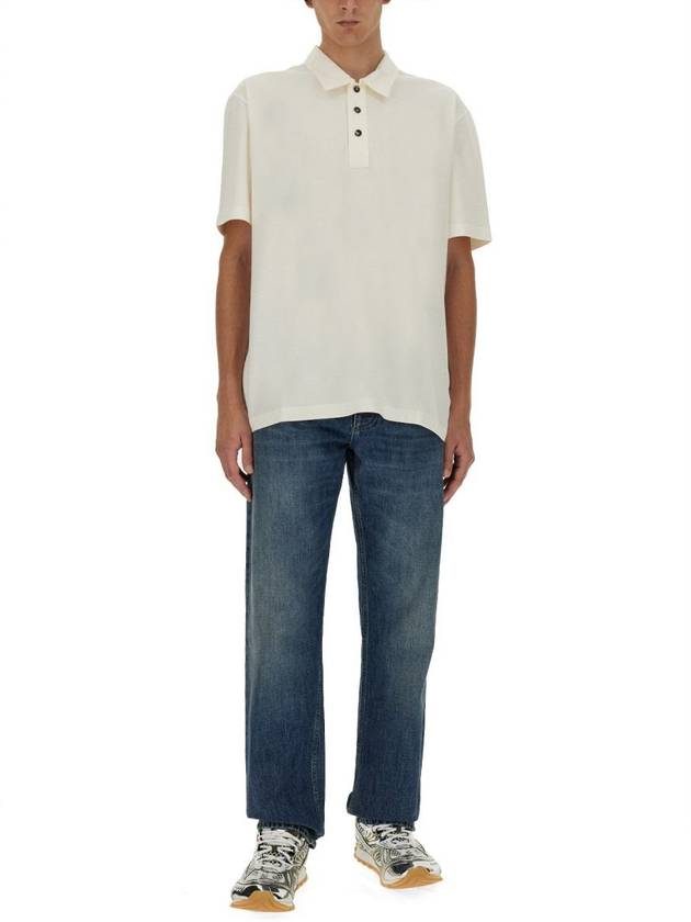 Cotton Short Sleeve Polo Shirt Dove - BOTTEGA VENETA - BALAAN 3