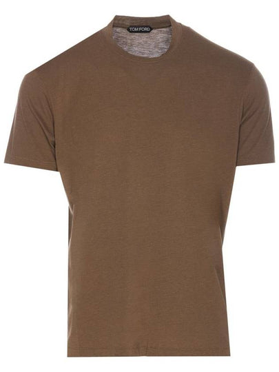 Men's Lyocell Round Neck Cotton Short Sleeve T-Shirt Khaki - TOM FORD - BALAAN 2