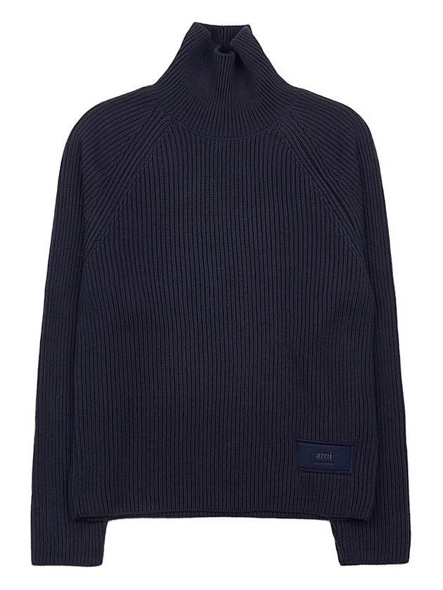 Logo Rib Turtleneck Navy - AMI - BALAAN 11