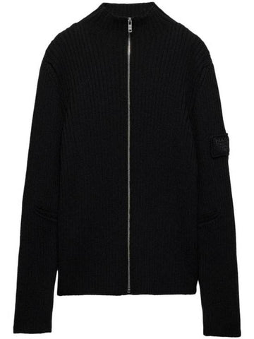 knit zip up jacket black - PRADA - BALAAN 1