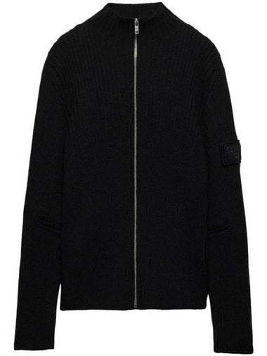 knit zip up jacket black - PRADA - BALAAN 1