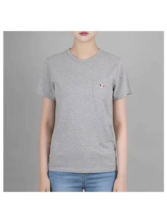 Tricolor Fox Patch Classic Pocket Short Sleeve T-Shirt Grey - MAISON KITSUNE - BALAAN 2