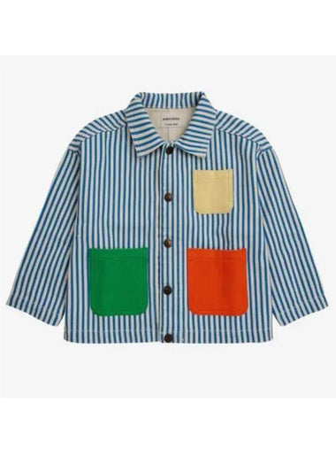 Striped Color Block Denim Jacket 124AC140 Italian Kids - BOBO CHOSES - BALAAN 1