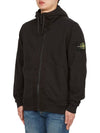 Brushed Cotton Fleece Garment Dyed Hooded Zip Up Black - STONE ISLAND - BALAAN 4