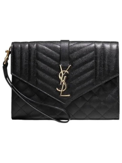 Matelasse Gold Logo Strap Clutch Bag Black - SAINT LAURENT - BALAAN 2