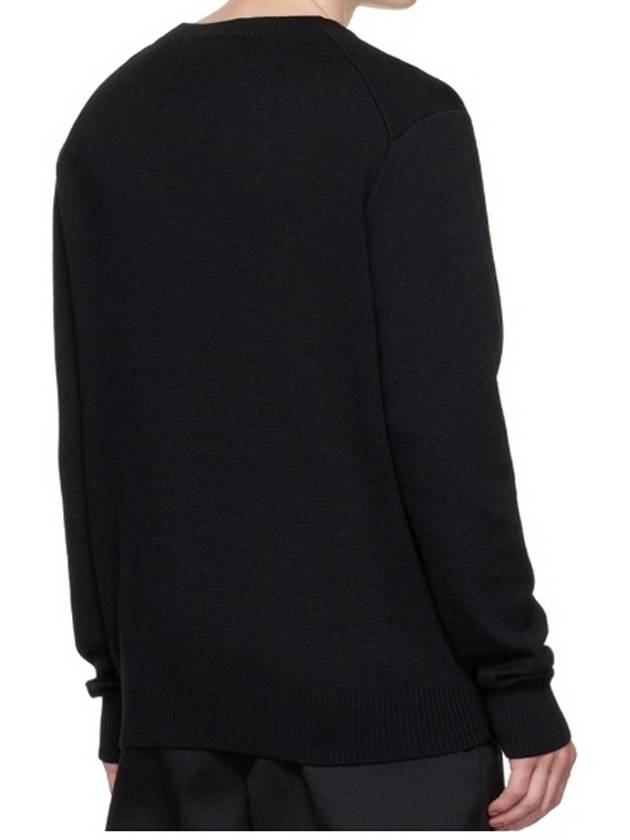 Heart Logo Merino Wool Cardigan Black - AMI - BALAAN 5