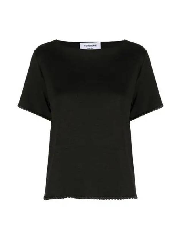 Cotton Silk Iconic Tricolor Short Sleeve T Shirt Black - THOM BROWNE - BALAAN 1