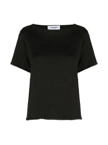 Cotton Silk Iconic Tricolor Short Sleeve T Shirt Black - THOM BROWNE - BALAAN 1