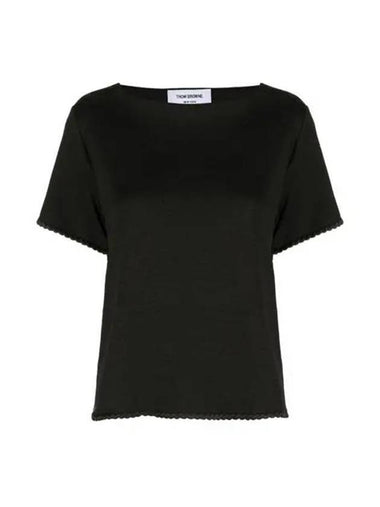 Cotton Silk Iconic Tricolor Short Sleeve T Shirt Black - THOM BROWNE - BALAAN 1