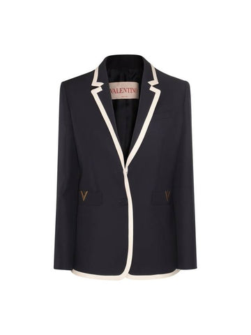 23 fw Navy Blue White SILKWOOL Blend Blazer 3B3CE2N11CF671 B0480453118 - VALENTINO - BALAAN 1