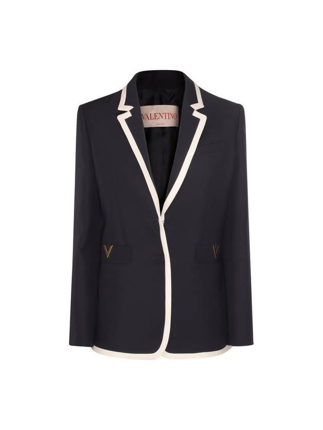 V Logo Single Breasted Blazer Jacket Navy - VALENTINO - BALAAN 1