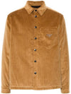 Corduroy Enamel Triangle Logo Long Sleeve Shirt Brown - PRADA - BALAAN 1