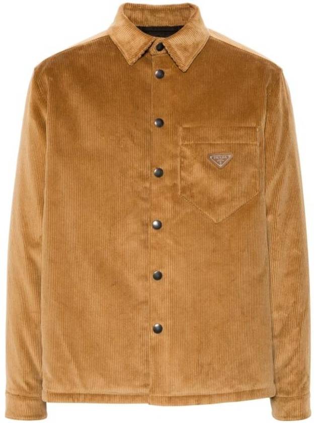 Corduroy Enamel Triangle Logo Long Sleeve Shirt Brown - PRADA - BALAAN 1