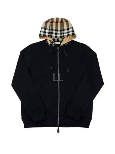 Check Hood Cotton Zip Up Hoodie Black Archive Beige - BURBERRY - BALAAN 2