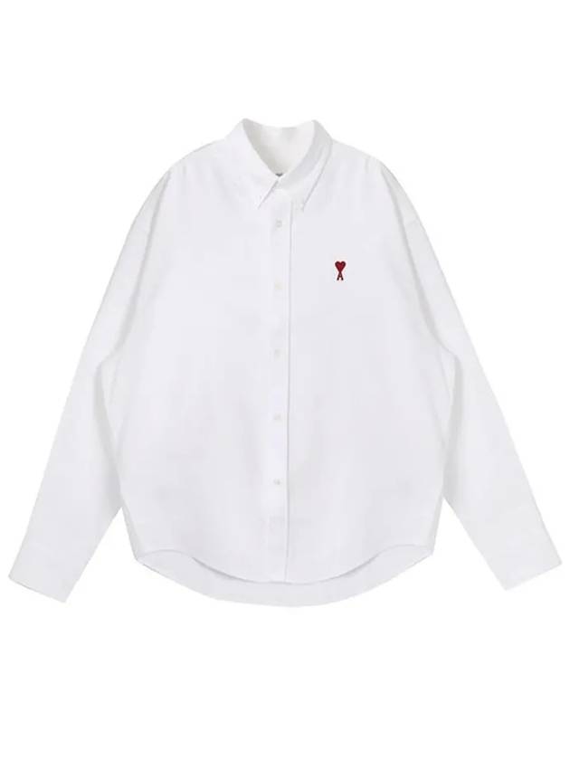 Button Down Boxy Fit Oxford Long Sleeve Shirt Natural White - AMI - BALAAN 2