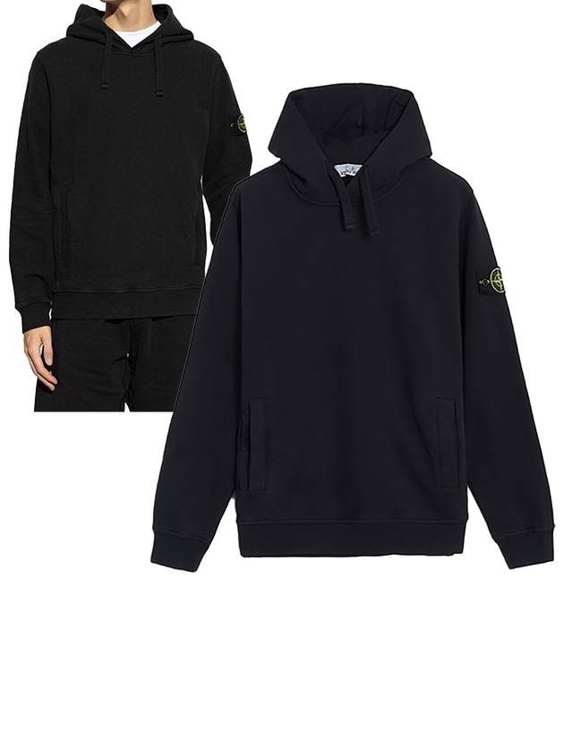 Wappen Patch Brushed Cotton Fleece Hoodie Black - STONE ISLAND - BALAAN 2