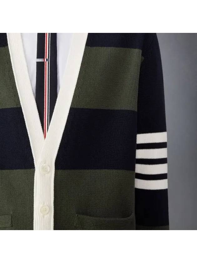 Pattern Intarsia Stripe Cardigan Dark Green - THOM BROWNE - BALAAN 7