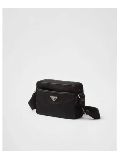 Re-Nylon Saffiano Leather Triangle Logo Cross Bag Black - PRADA - BALAAN 2