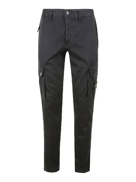 Garment Dyed Old Effect Stretch Broken Twill Cotton Cargo Pants Black - STONE ISLAND - BALAAN 2