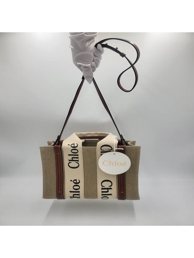 Woody Small Canvas Tote Bag White Brown Beige - CHLOE - BALAAN 5