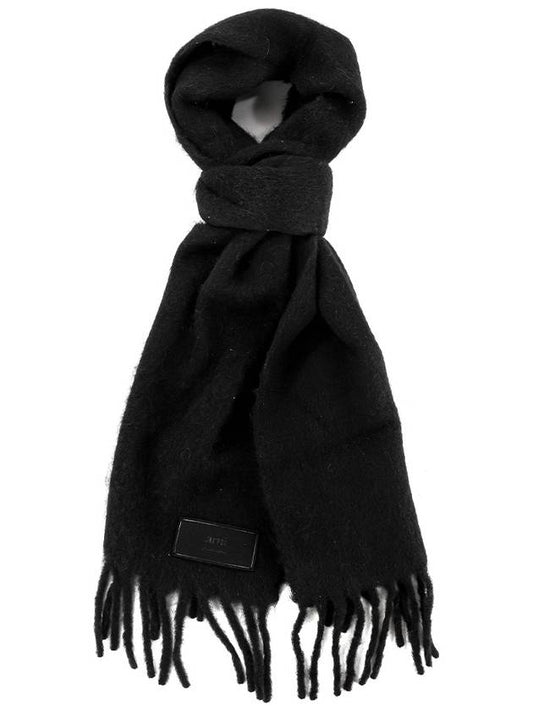 Logo Patch Fringe Wool Muffler Black - AMI - BALAAN 2