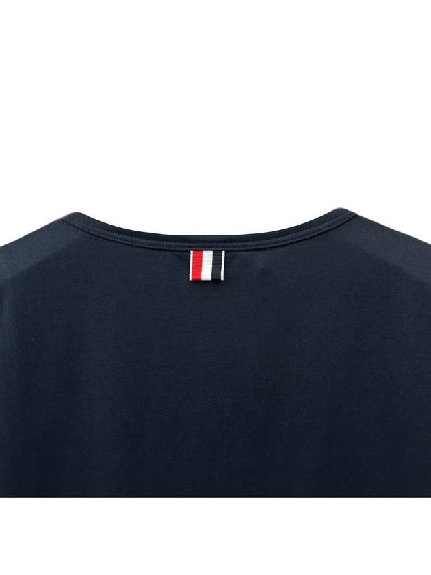 Men's Medium Weight Jersey Tipped Pocket Crewneck Short Short Sleeve T-Shirt Navy - THOM BROWNE - BALAAN 6