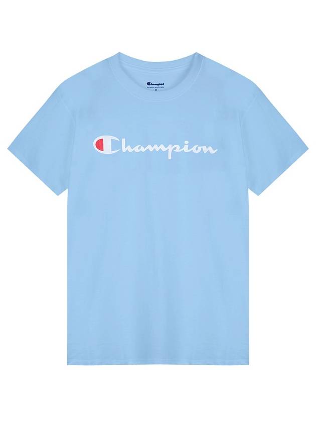 Classic Script Logo Graphic Short Sleeve T-Shirt Swiss Blue - CHAMPION - BALAAN 1
