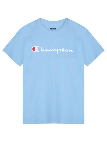 Classic Script Logo Graphic Short Sleeve T-Shirt Swiss Blue - CHAMPION - BALAAN 1