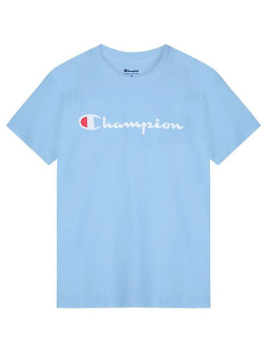 Classic Script Logo Graphic Short Sleeve T-Shirt Swiss Blue - CHAMPION - BALAAN 1