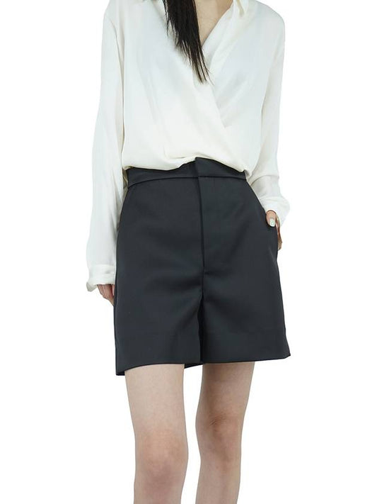 Bonded Mini Polyester Satin Shorts Black - AMI - BALAAN 2