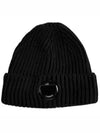 Lens Wappen Extra Fine Merino Wool Beanie Black - CP COMPANY - BALAAN 2