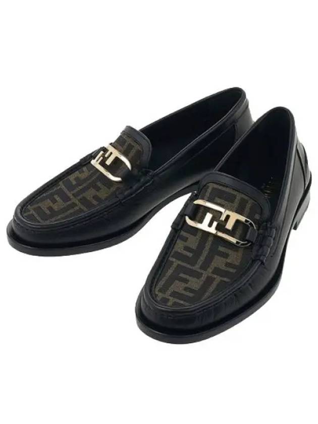 FF O Rock Fabric Leather Loafers Black Brown - FENDI - BALAAN 2