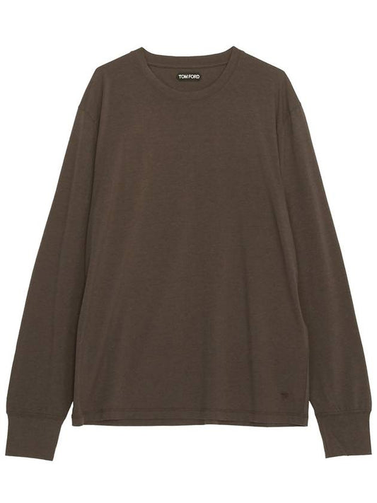 Embroidered Logo Lyocell Cotton Blend Jersey Long Sleeve T-Shirt Dark Chocolate - TOM FORD - BALAAN 2