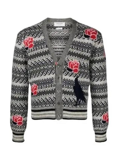 V Neck Rose Raven Wool Mohair Cardigan - THOM BROWNE - BALAAN 2