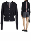 Silk Cotton Blend Relaxed V-Neck Cardigan Navy - THOM BROWNE - BALAAN 2