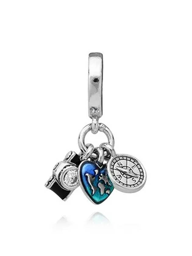 Camera Heart Compass Triple Dangle Charm Silver Blue - PANDORA - BALAAN 3